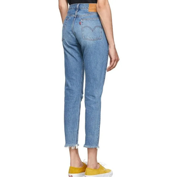 Levi’s - Wedgie Straight, Icon-Fit, Distressed Cropped High Rise Jeans - Size 27 - Picture 3 of 17